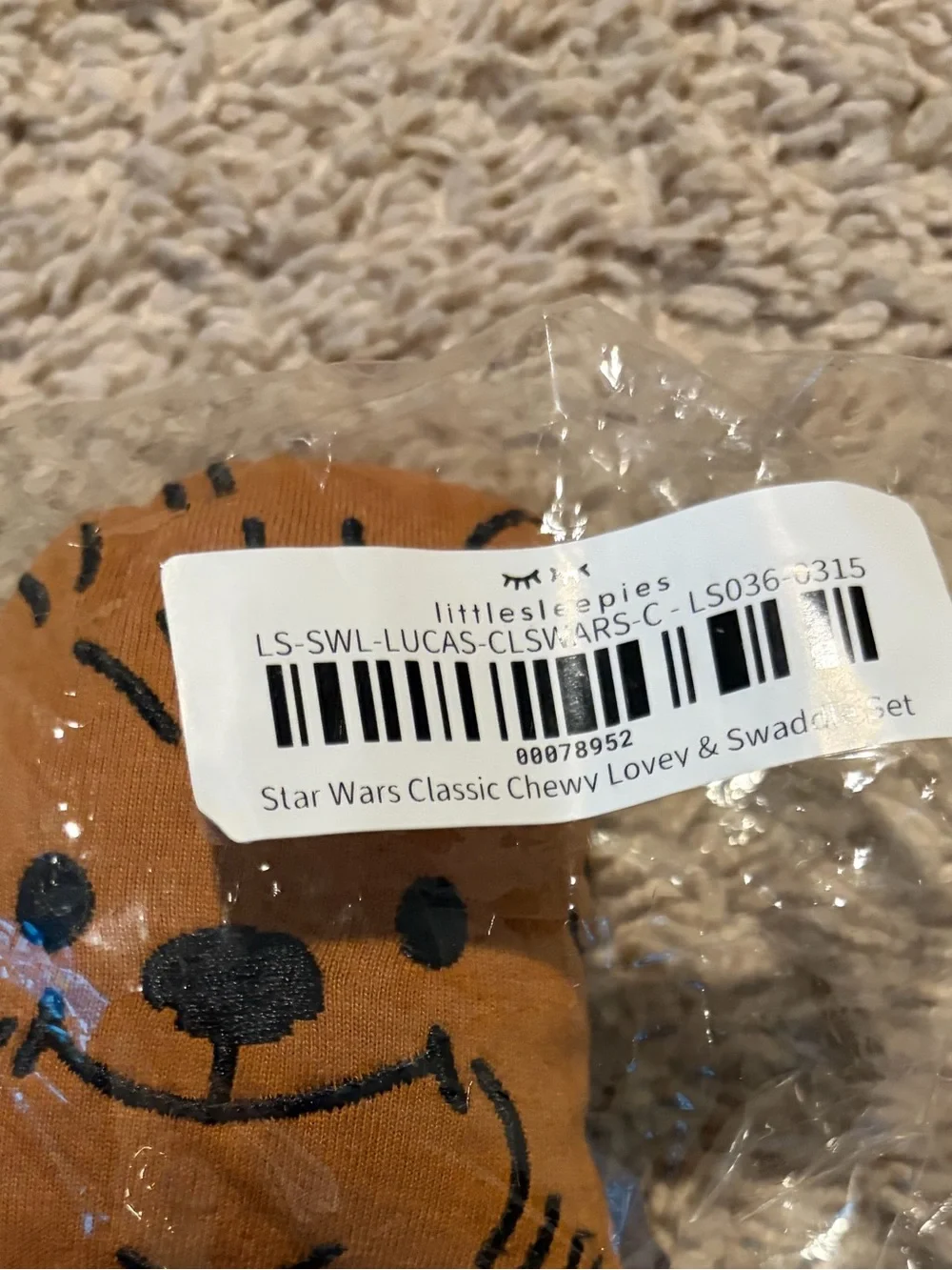 Little Sleepies Star Wars Classic Chewy Lovey & Swaddle Set NEW